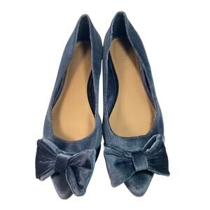 LOFT Blue Velvet Bow Pointed Toe Ballet Flats Size 8 M   Dressy Holiday Slip On
